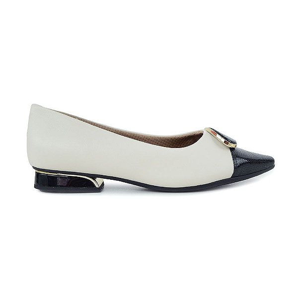 Sapato Feminino Piccadilly Bege Off White Preto - 279010