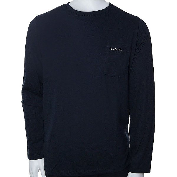 Camiseta Masculina Pierre Cardin Manga Longa Preta - 76008
