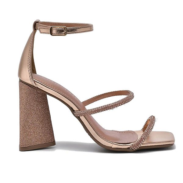 Sandalia Feminina Via Marte Salto Gliter Rouge Cobre - 22171