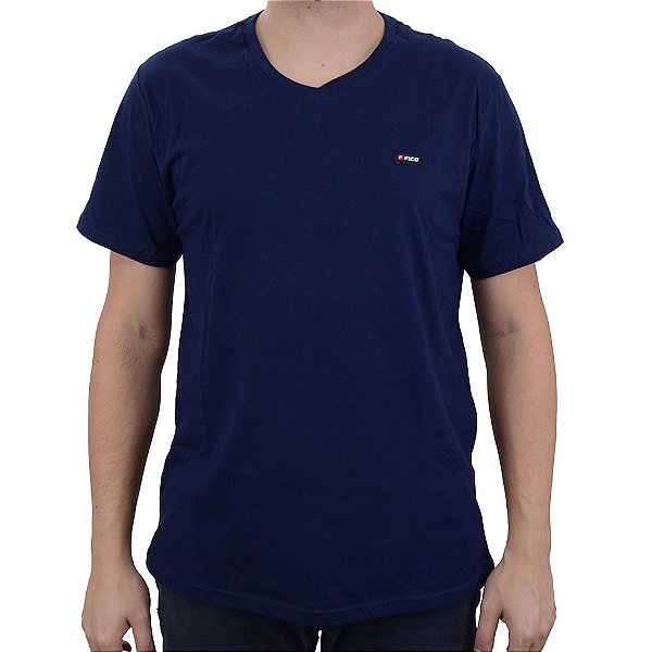 Camiseta Masculina Fico Gola V Azul Marinho - 00842