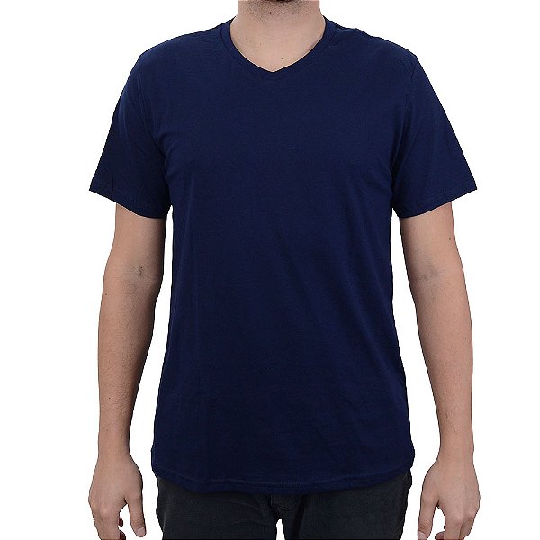 Camiseta Masculina Fico Gola V Azul Marinho - 00821