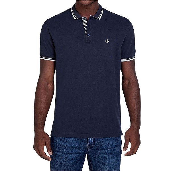 Camisa Polo Masculina Dudalina MC Piquet Melange Azul 087516