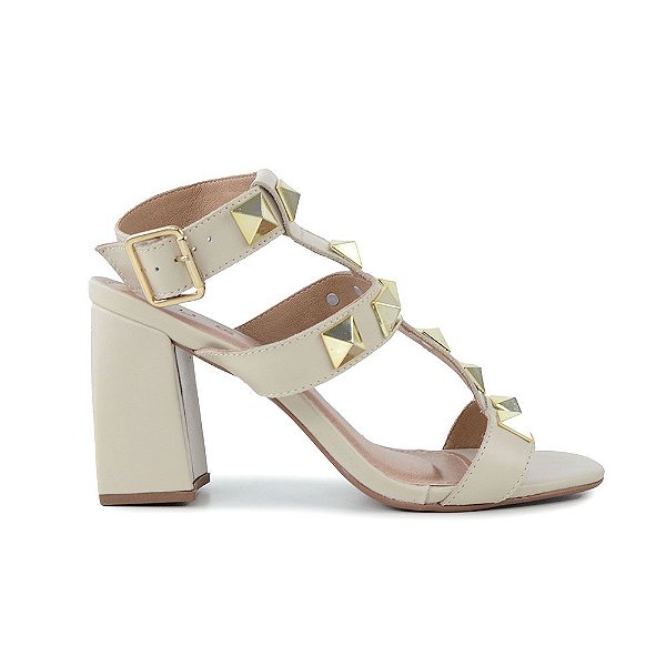 Sandalia Feminina Lugo Couro New Venetto Off White - 0288C