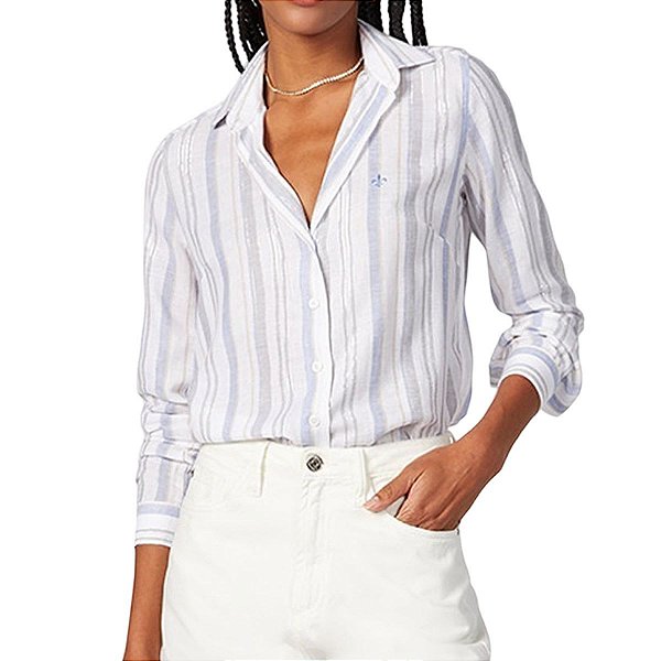 Camisa Feminina Dudalina ML Slim Relaxed Listrada - 530212