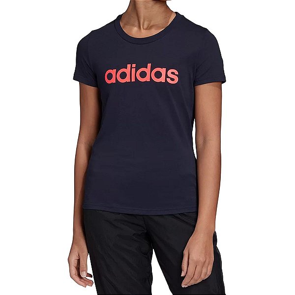Camiseta Feminina Adidas Logo Linear Slim Azul Marinho GD293