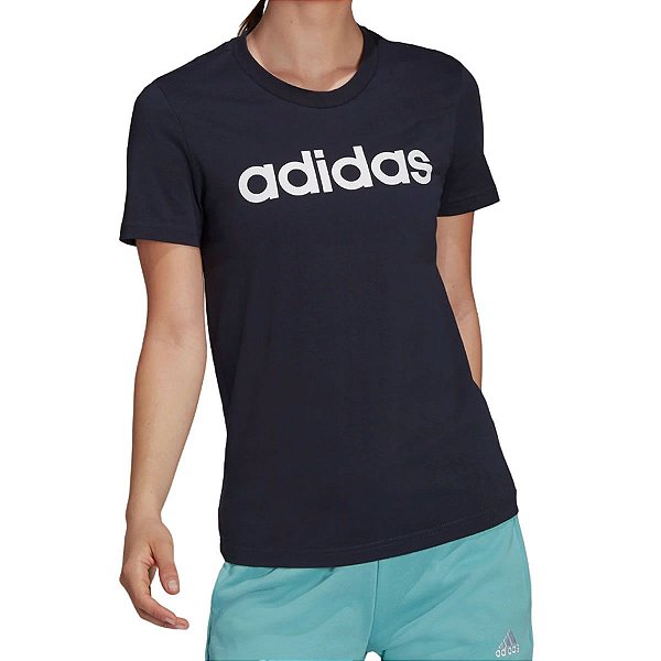 Camiseta Feminina Adidas Logo Linear Slim Azul Marinho - H07 - Estrela Mix  - Uma Loja Completa