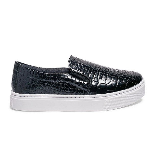 Tênis Feminino Santa Lolla Slip On Croco Preto - 01AC