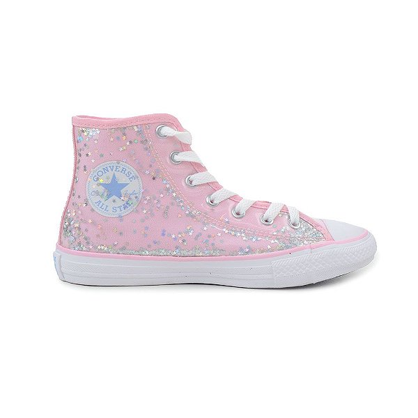 ALL STAR CHUCK TAYLOR ROSA CHICLETE GLITTER CANO LONGO INFANTIL