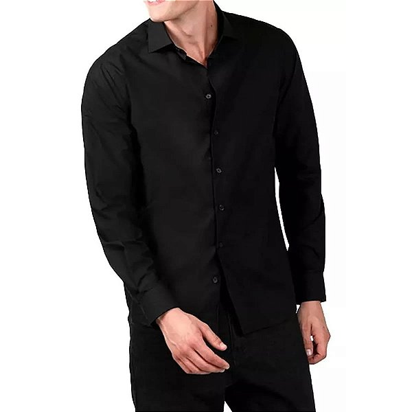 Camisa Masculina Dudalina ML Milano Fit Stretch Preta 530105