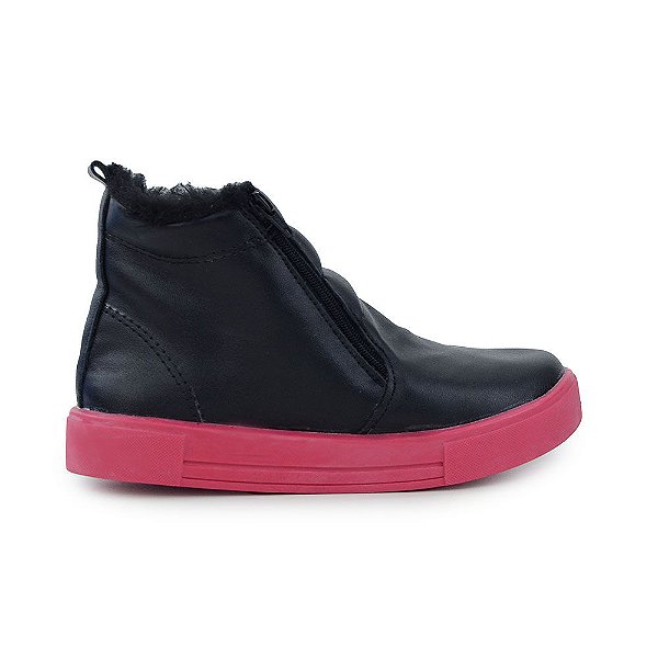 Bota Infantil Feminina Ploc Peluciada Preta e Rosa - 01I