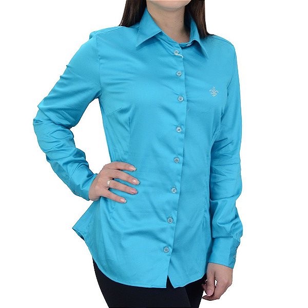 Camisa Feminina Dudalina ML Slim Luxury Color Turquesa 53011