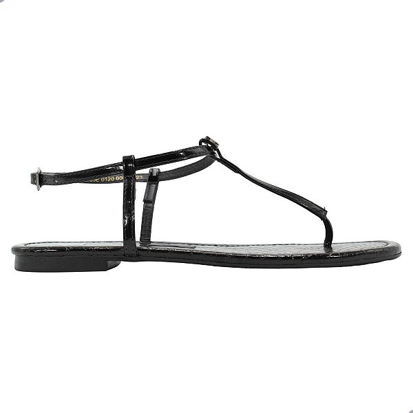 Sandália Feminina Santa Lolla Rasteira Croco Verniz Preta