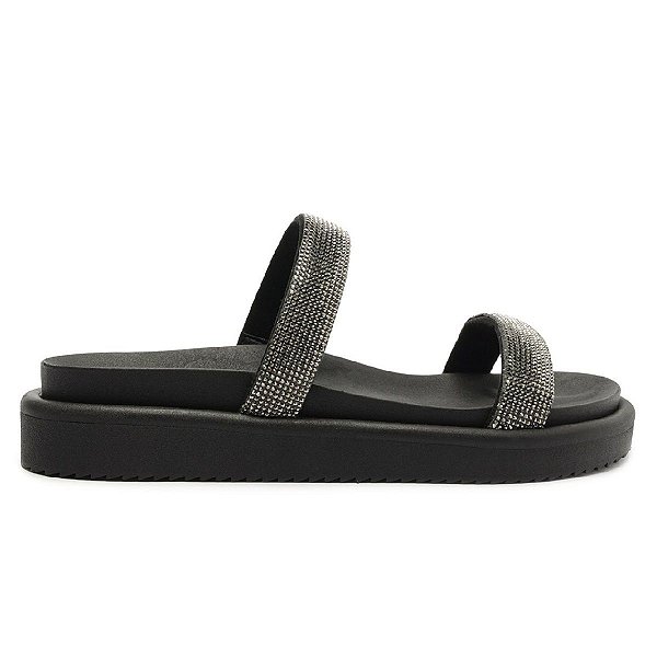 Sandália Papete Feminina Anacapri Tiras Glam Preta - C3038