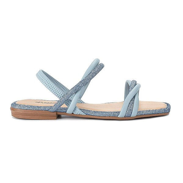 Sandália Feminina Mississipi Rasteira Brilhos Azul - Q9662