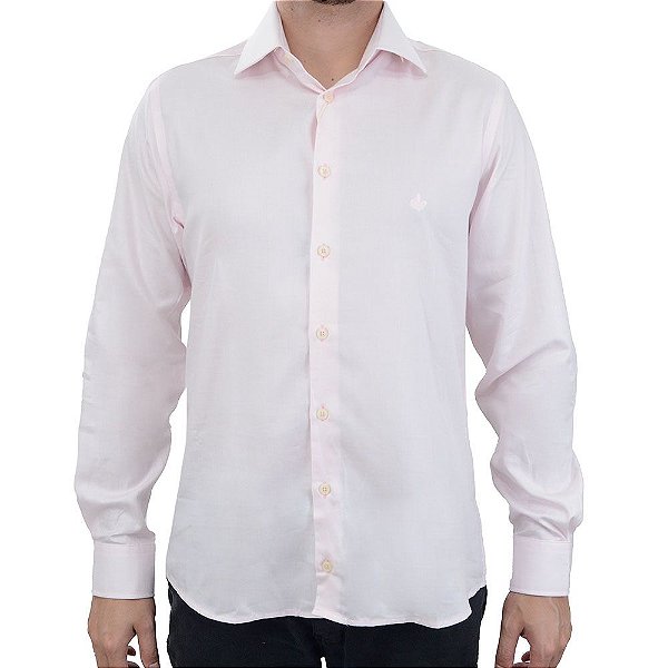 Camisa Masculina Dudalina ML Slim Fit Maquinetada Rosa 53032