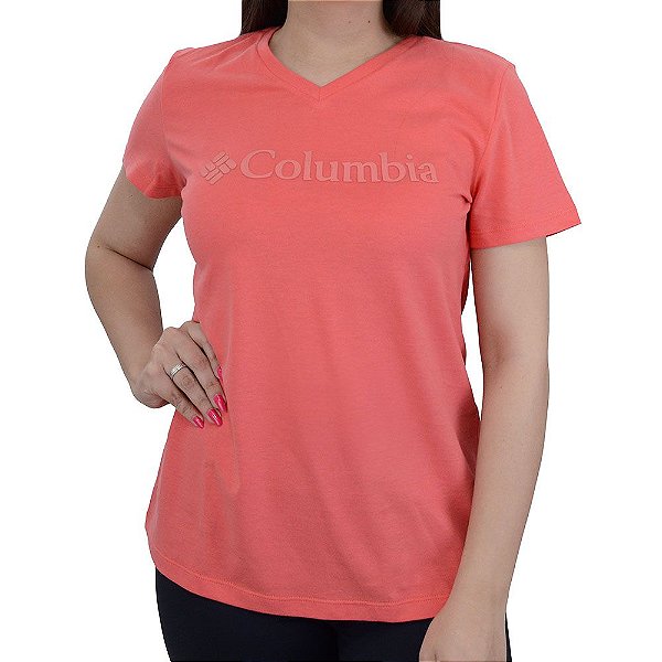 Camiseta Feminina Columbia MC Decot V Coral - 321033
