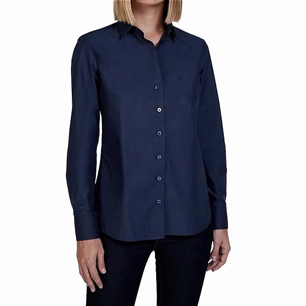 Camisa Feminina Dudalina ML Regular Tricoline Azul - 530103