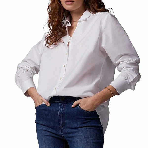 Camisa Feminina Dudalina ML Regular Tricoline Branca - 53010 - Estrela Mix  - Uma Loja Completa