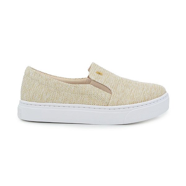 Tênis Feminino Santa Lolla Slip On Juta Bege Ouro - 01AC