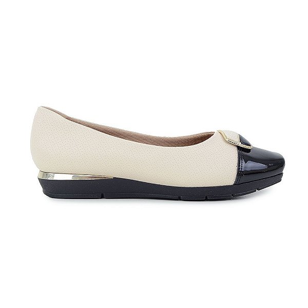 Sapato Feminino Piccadilly Anabela Bege Preta - 147304