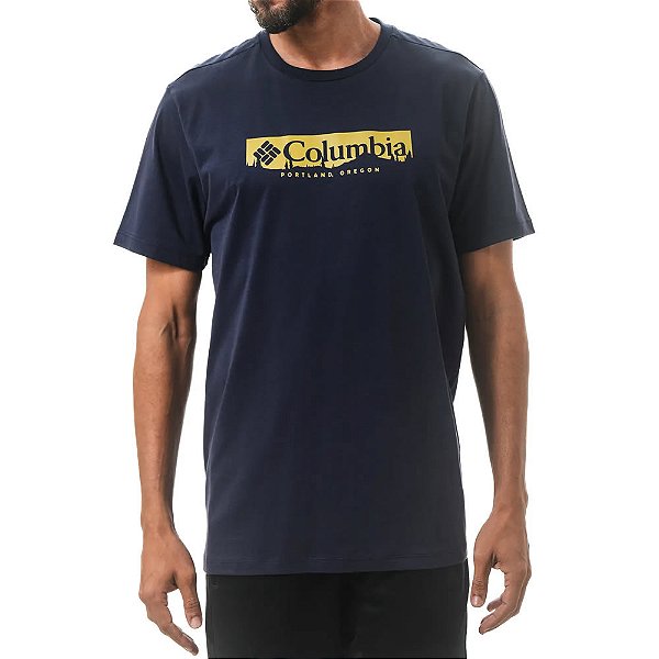 Camiseta Masculina Columbia MC Box Treeline Azul - 321042
