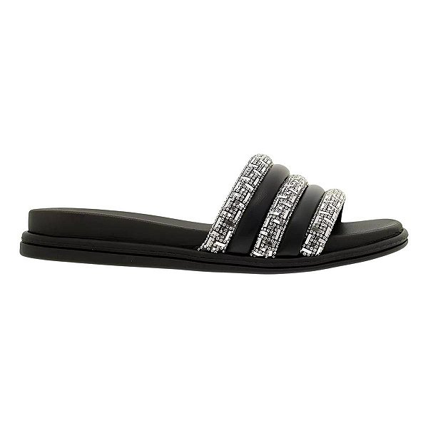 Chinelo Feminino Beira Rio Preto e Prata - 8528