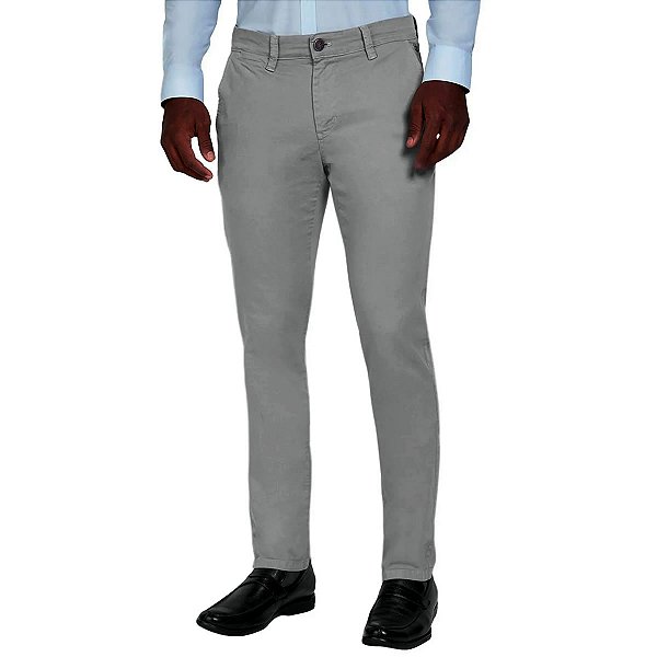 Calça Sarja Masculina Dudalina Slim Color Cinza Claro 910119