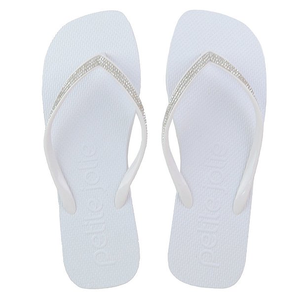 Chinelo Feminino Petite Jolie Strass Branco Off - PJ7404
