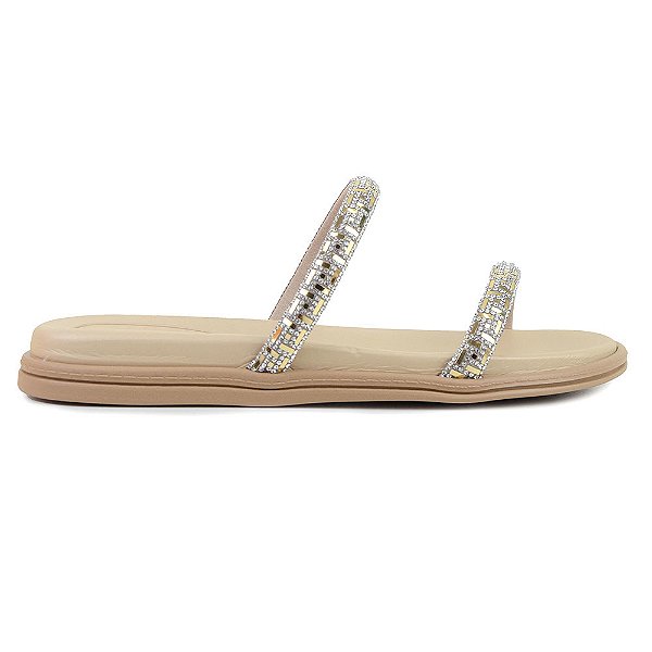 Chinelo Feminino Beira Rio Bege e Dourado - 8488