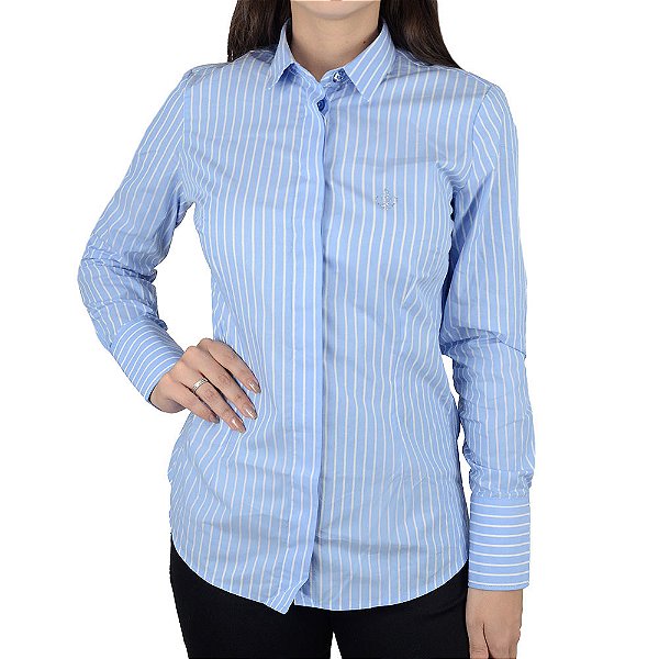 Camisa Feminina Dudalina ML Slim Listra Azul - 5306369