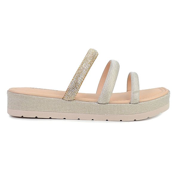 Chinelo Feminino Mississipi Grosseto Branco e Dourado - MB81