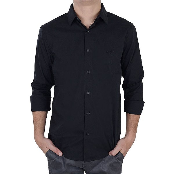 Camisa Social Masculina King&Joe ML Preta - CS23227