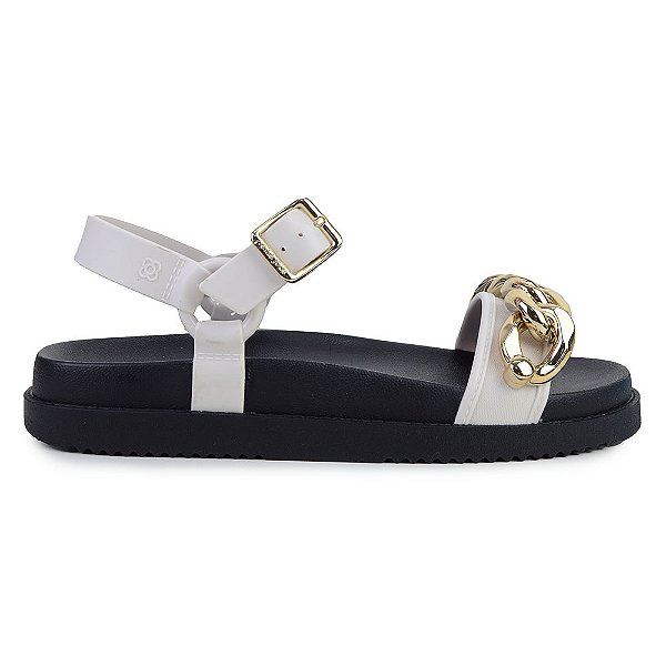 Sandália Feminina Petite Jolie Much Branca com Preto PJ7312