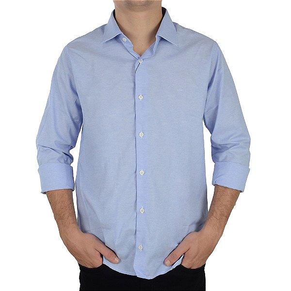 Camisa Social Masculina Ogochi ML Essencial Slim Azul - 00152
