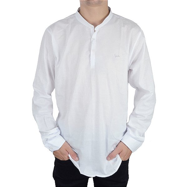 Camisa Bata Masculina Ogochi ML Gola Padre Branca - 00152018