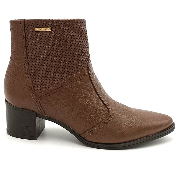 Bota Feminina Pegada Cano Baixo Couro Marrom Toffe - 280502