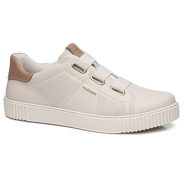 Tênis Feminino Pegada Casual Couro Bege - 2190