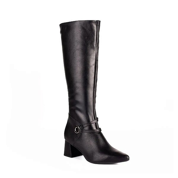 Bota Feminina Tanara Cano Longo Couro Preta - T9043