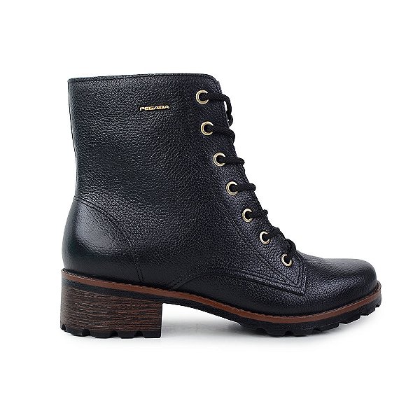 Bota Feminina Pegada Coturno Couro Preta - 28141503