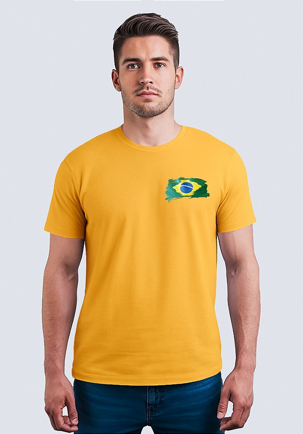 T-SHIRT MASCULINA - BANDEIRA DO BRASIL - COR AMARELO