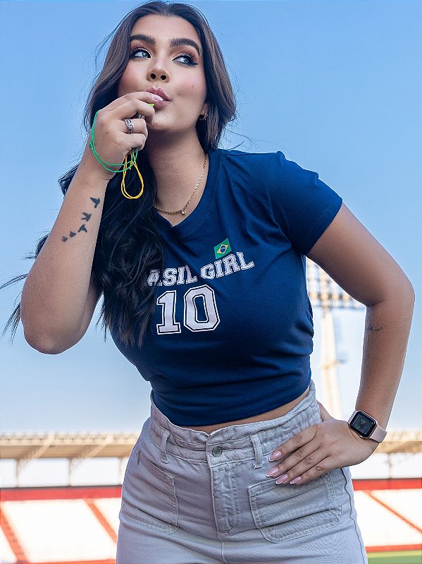 T-SHIRT FEMININA - BRASIL GIRL - COR AZUL