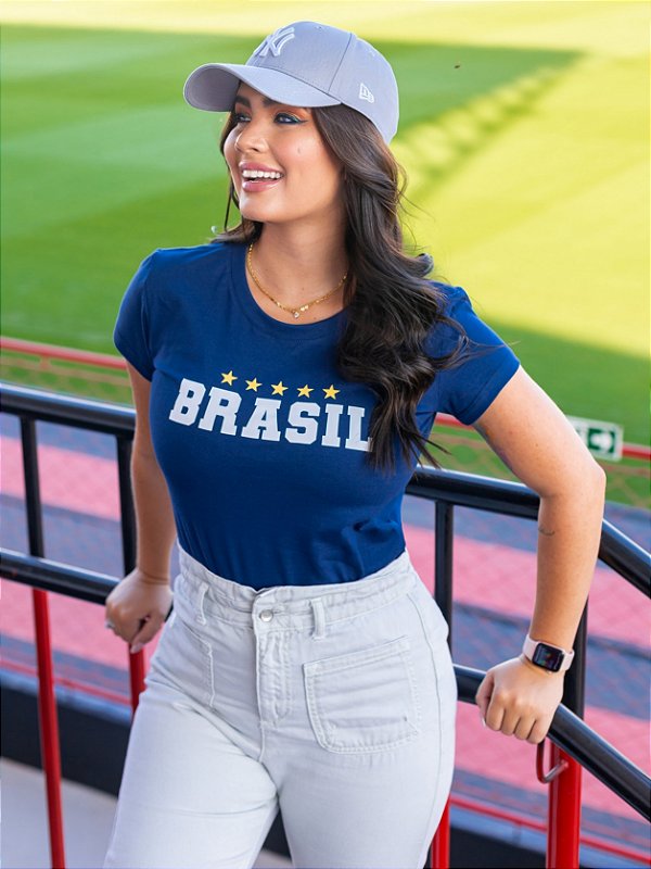 T-SHIRT FEMININA - ESTRELAS BRASIL - COR AZUL