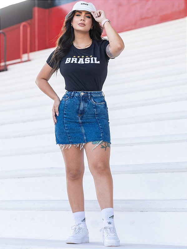 T-SHIRT FEMININA - ESTRELAS BRASIL - COR PRETO