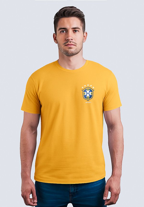 T-SHIRT MASCULINA - BRASÃO BRA - COR AMARELO