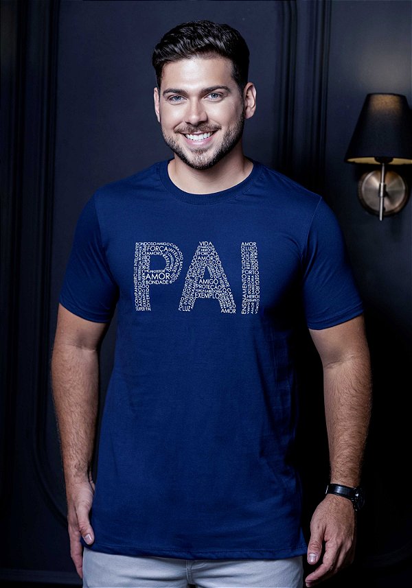 T-SHIRT MASCULINA - PAI ADJETIVOS - COR  AZUL MARINHO