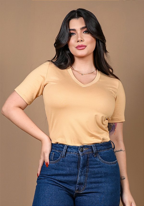 GOLA V - FEMININA - BEGE