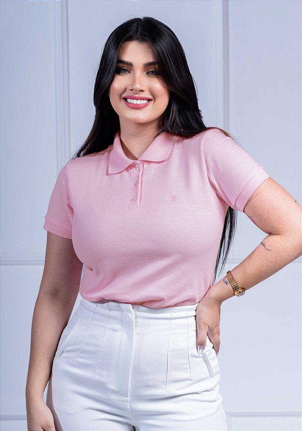 T-SHIRT POLO FEMININA - COR ROSA BB