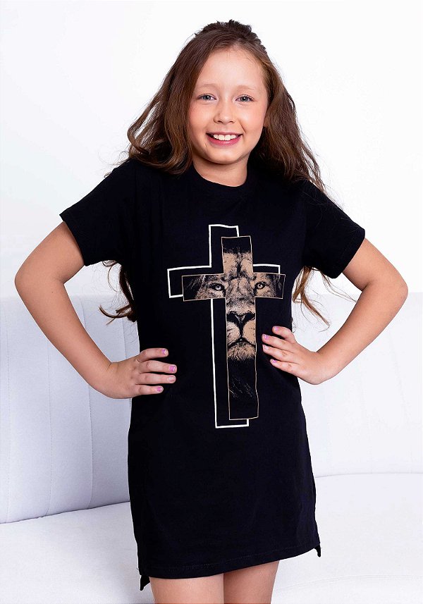 VESTIDO INFANTIL - CRUZ LEÃO - COR PRETO