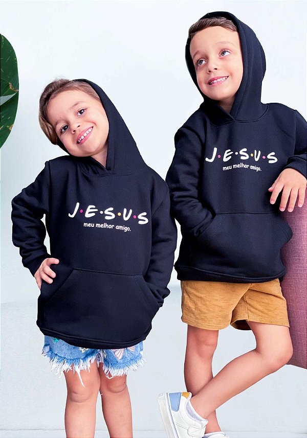 INFANTIL UNISSEX - MOLETOM CAPUZ COM BOLSO - JESUS MEU MELHOR AMIGO - COR PRETO