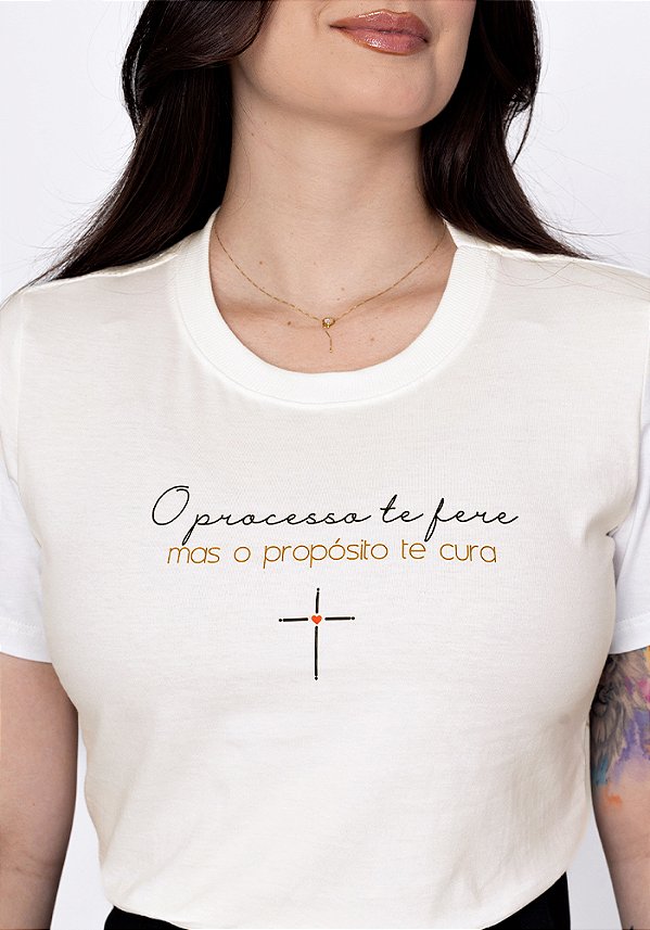T-SHIRT FEMININA - O PROPÓSITO TE CURA - COR MARFIM